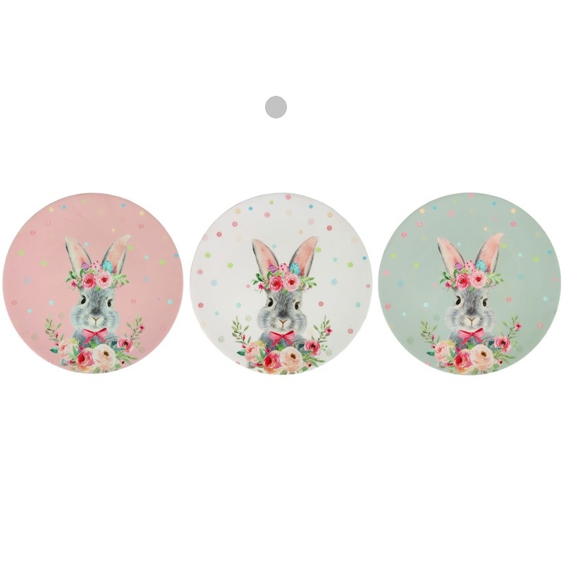 Piatto decorativo bianco in plastica con coniglio di Pasqua